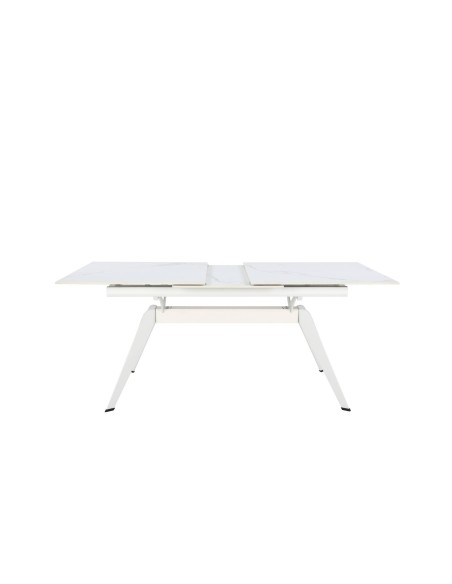 MESA EXTENSIBLE LULA,160/220 X 90 CM, tapa CERÁMICA Y PATAS metal blanco