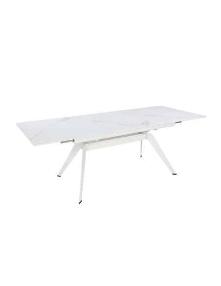 MESA EXTENSIBLE LULA,160/220 X 90 CM, tapa CERÁMICA Y PATAS metal blanco