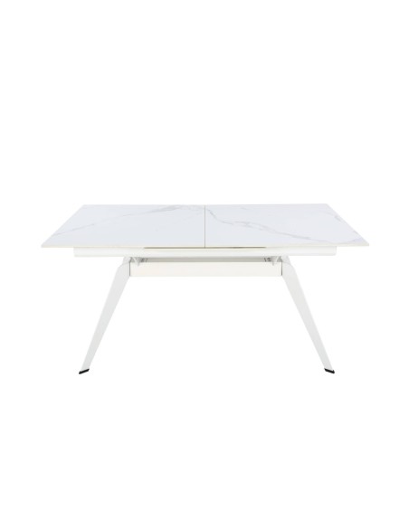 MESA EXTENSIBLE LULA,160/220 X 90 CM, tapa CERÁMICA Y PATAS metal blanco