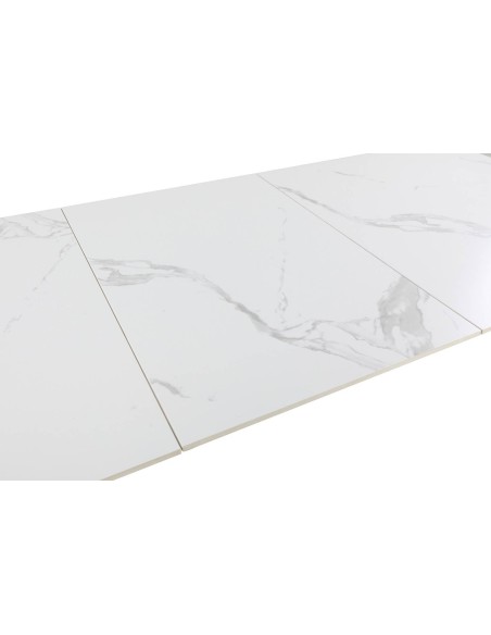 MESA EXTENSIBLE LULA,160/220 X 90 CM, tapa CERÁMICA Y PATAS metal blanco