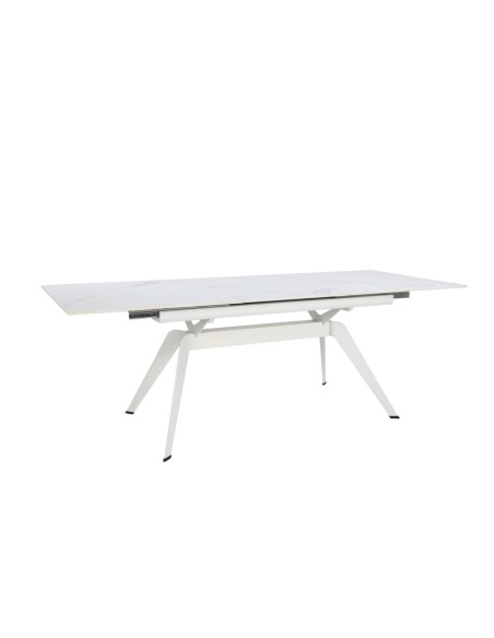 MESA EXTENSÍVEL LULA, 160/220 X 90 CM, tampo em CERÂMICA E PERNAS em metal branco