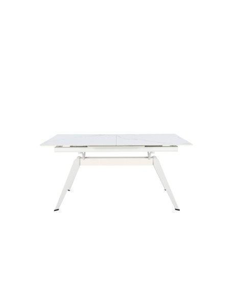 MESA EXTENSÍVEL LULA, 160/220 X 90 CM, tampo em CERÂMICA E PERNAS em metal branco