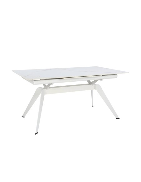 MESA EXTENSIBLE LULA,160/220 X 90 CM, tapa CERÁMICA Y PATAS metal blanco
