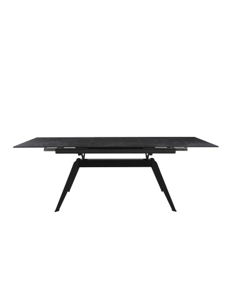 MESA EXTENSÍVEL LULA 160/220 X 90 CM, tampo CERÂMICO e pés em metal PRETO