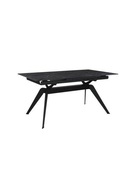 MESA EXTENSÍVEL LULA 160/220 X 90 CM, tampo CERÂMICO e pés em metal PRETO