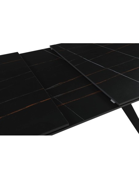 MESA EXTENSIBLE LULA,160/220 X 90 CM, tapa CERAMICA NEGRA y DORADA