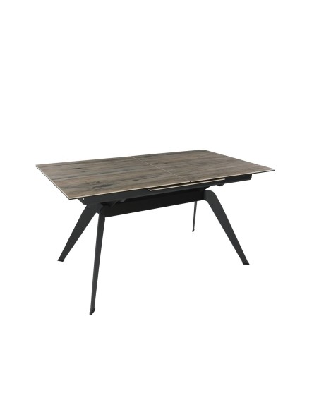 MESA EXTENSÍVEL LULA, 160/220 X 90 CM, tampo em CERÂMICA cor MADEIRA e BASE em metal PRETO