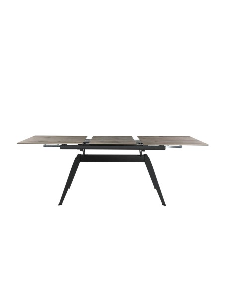 MESA EXTENSIBLE LULA,160/220 X 90 CM, tapa CERÁMICA color MADERA y PIE metal NEGRO