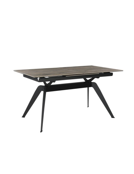MESA EXTENSIBLE LULA,160/220 X 90 CM, tapa CERÁMICA color MADERA y PIE metal NEGRO