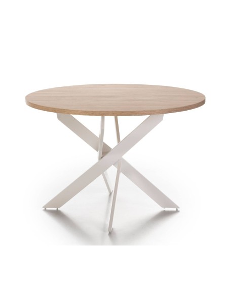 MESA REDONDA THER 120, tapa melamina SAHARA y patas metal BLANCO