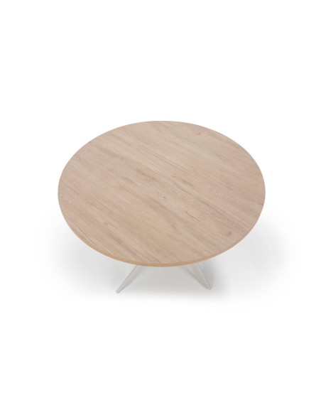 MESA REDONDA THER 120, tapa melamina SAHARA y patas metal BLANCO