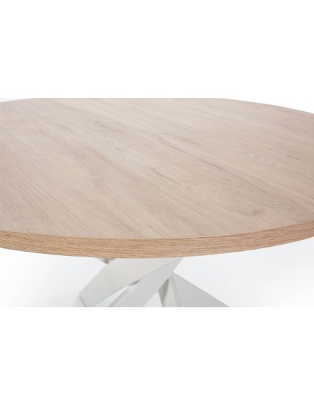 MESA REDONDA THER 120, tapa melamina SAHARA y patas metal BLANCO