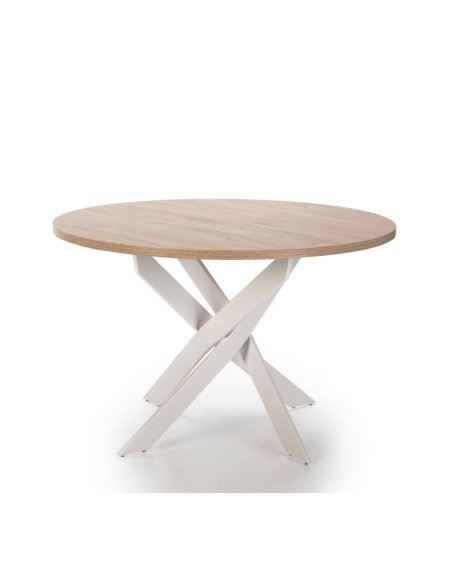 MESA REDONDA THER 120, tapa melamina SAHARA y patas metal BLANCO