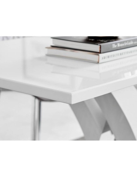 Mesa PATRI, base acero inoxidable, tapa lacada blanco brillo, 160x90 cms.