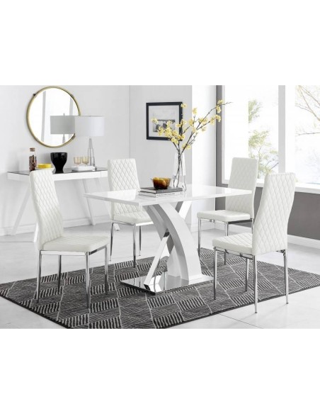 Mesa PATRI, base acero inoxidable, tapa lacada blanco brillo, 160x90 cms.