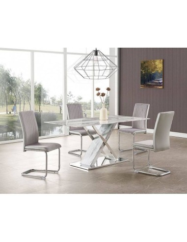Mesa SIGRID 160x80, base de aço inoxidável, MDF com tampo de vidro
