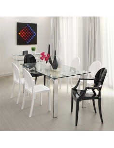 Mesa de comedor de diseño Yenila 140x80, acero inoxidable, cristal 2