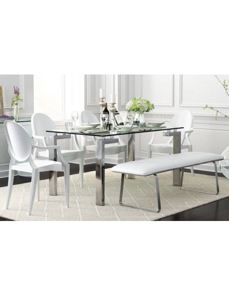 Mesa De Comedor De Diseño Yenila 140x80, Acero Inoxidable, Cristal Mesa De Comedor De Diseño Yenila 140x80, Acero Inoxidable, Cristal
