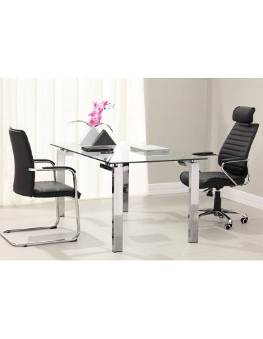 Mesa De Comedor De Diseño Yenila 140x80, Acero Inoxidable, Cristal