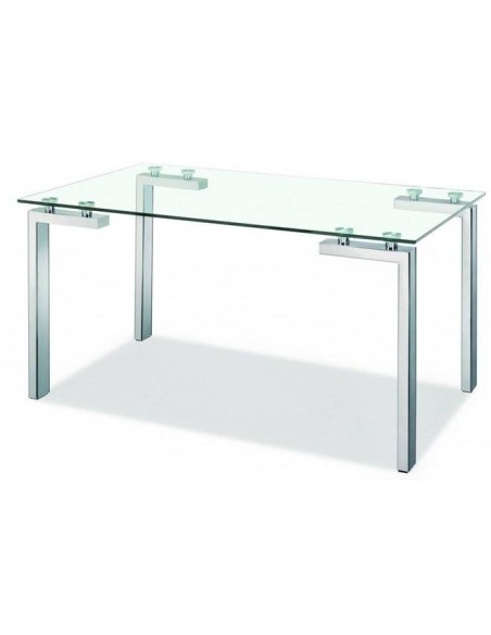 Mesa de comedor de diseño Yenila 140x80, acero inoxidable, cristal Mesa de comedor de diseño Yenila 140x80, acero inoxidable, cristal
