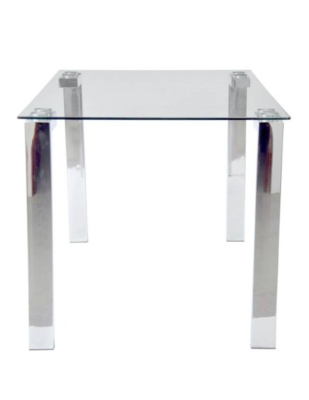 Mesa Comedor diseño Yenila 160, tapa de cristal, patas cromadas.