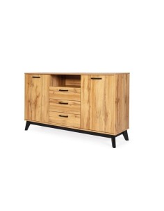 Aparador Dakota 150x40 cm, chapado en roble envejecido.