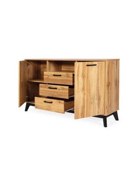 Aparador Dakota 150x40 cm, folheado de carvalho envelhecido.