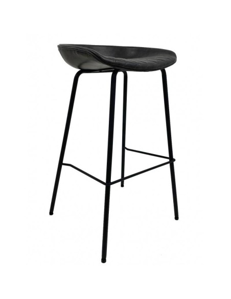 Banqueta Vintage MARCK, similpele preto e armação metálica preta.