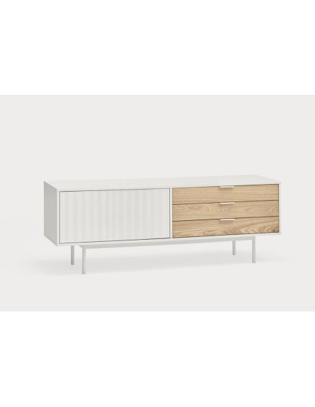 TEULAT Mueble TV Sierra 140x40, Blanco y Roble.