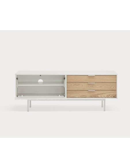 TEULAT Mueble TV Sierra 140x40, Blanco y Roble.