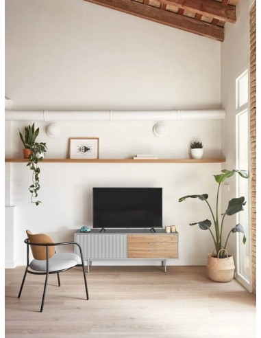 TEULAT Mueble TV Sierra 140x40, Blanco y Roble.