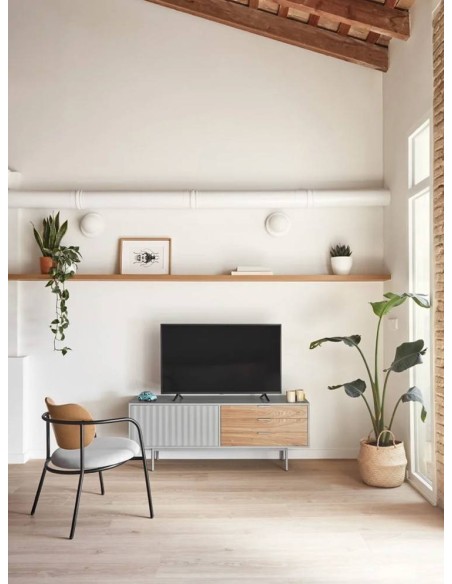 TEULAT Mueble TV Sierra 140x40, Blanco y Roble.