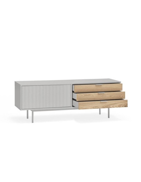 TEULAT Mueble TV Sierra 140x40, GRIS CLARO y ROBLE.