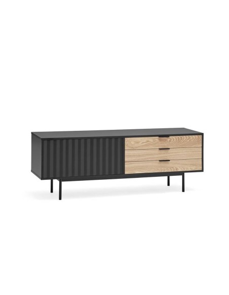 TEULAT Mueble TV Sierra 140x40, NEGRO y ROBLE.
