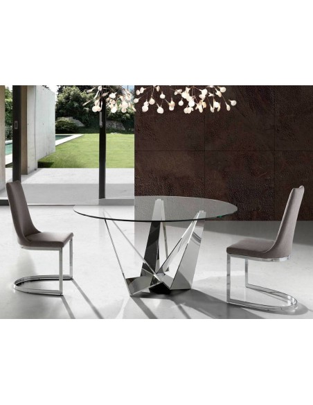 Mesa de jantar Rei 150 cm vidro e aço cromado.
