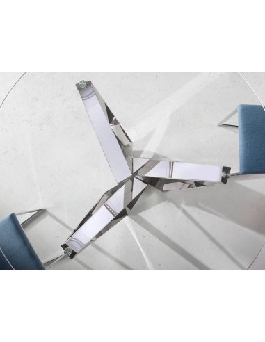 Mesa de jantar Rei 150 cm vidro e aço cromado.