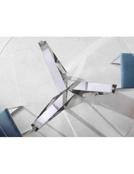Mesa comedor Rei 150 cm de cristal y acero cromado.