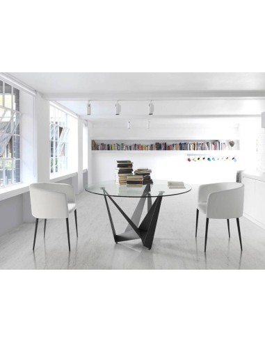 Mesa comedor Rei 150 cm de cristal y acero negro.