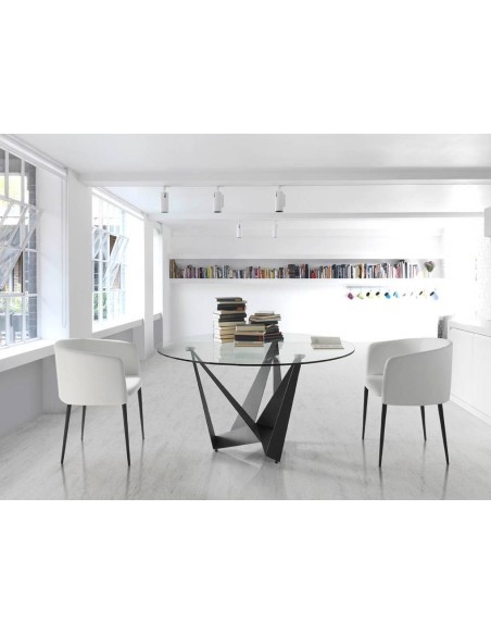 Mesa de jantar Rei 150 cm vidro e aço preto.