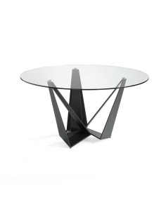 Mesa de jantar Rei 150 cm vidro e aço preto.