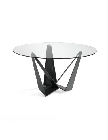 Mesa de jantar Rei 150 cm vidro e aço preto.