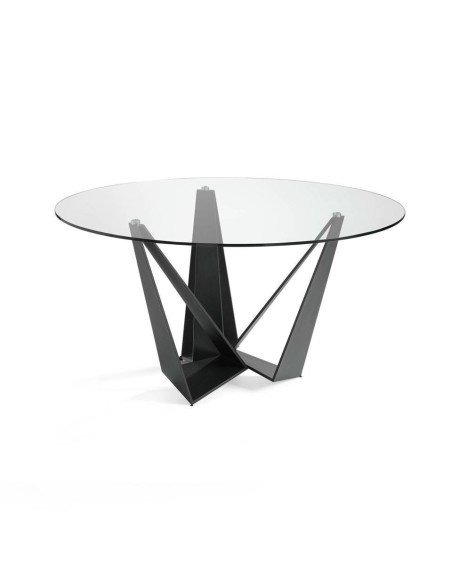 Mesa comedor Rei 150 cm de cristal y acero negro.
