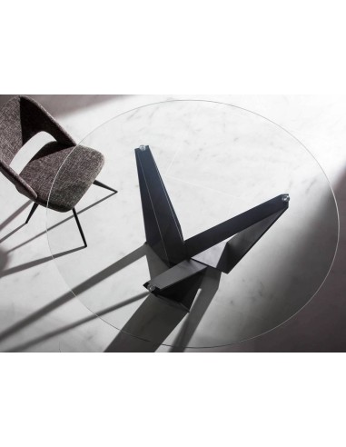 Mesa comedor Rei 150 cm de cristal y acero negro.