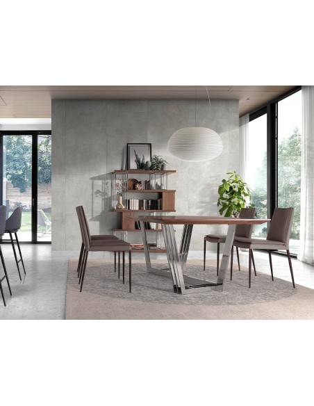 Angel Cerdá 1097, mesa comedor 220 x 110 cm, madera Nogal y acero cromado.