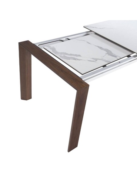 Angel Cerdá 1095, mesa comedor extensible 180/235 x 90 cm. Porcelánico y madera Nogal