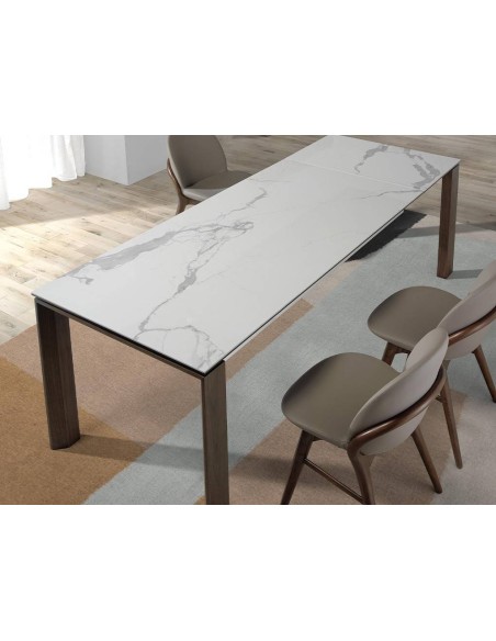 Angel Cerdá 1095, mesa comedor extensible 180/235 x 90 cm. Porcelánico y madera Nogal