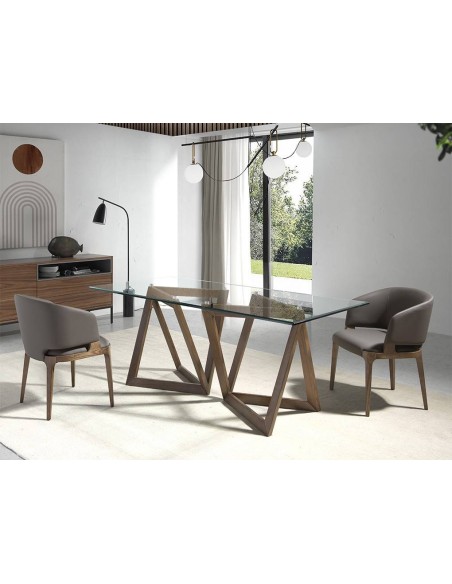 Angel Cerdá mesa 1102 de comedor ,180 X 90 cm, madera nogal y cristal