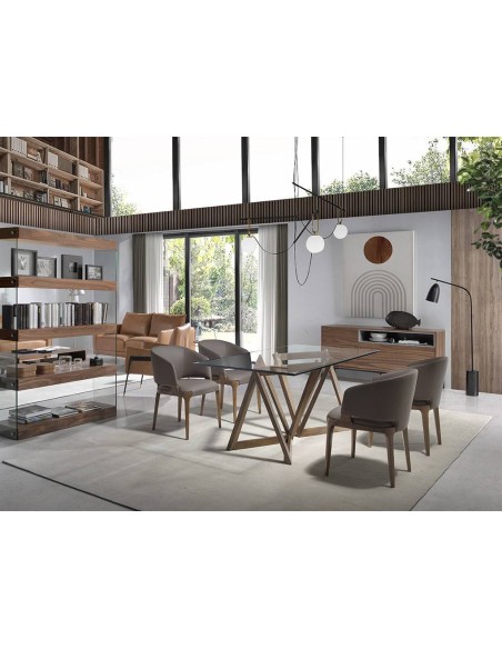 Angel Cerdá mesa 1102 de comedor ,180 X 90 cm, madera nogal y cristal