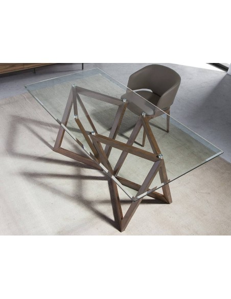 Angel Cerdá mesa 1102 de comedor ,180 X 90 cm, madera nogal y cristal
