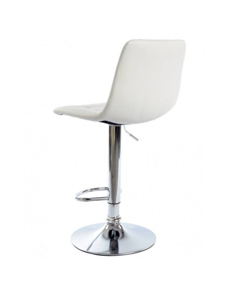 Taburete POU, estructura cromada, asiento tapizado en similpiel blanco